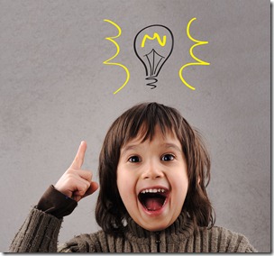 Exellent idea, kid with illustrated bulb above his head